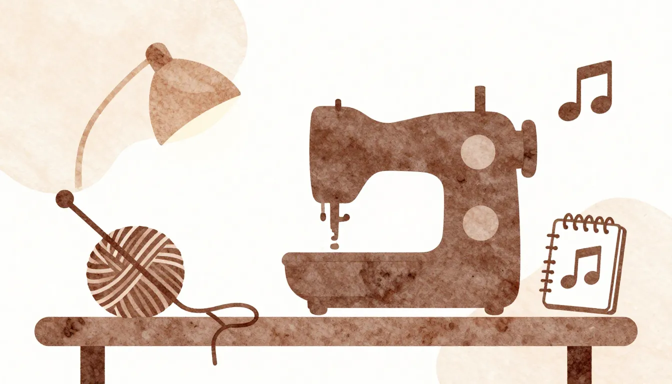 Watercolor style. A cozy creative workspace silhouette, a ba...