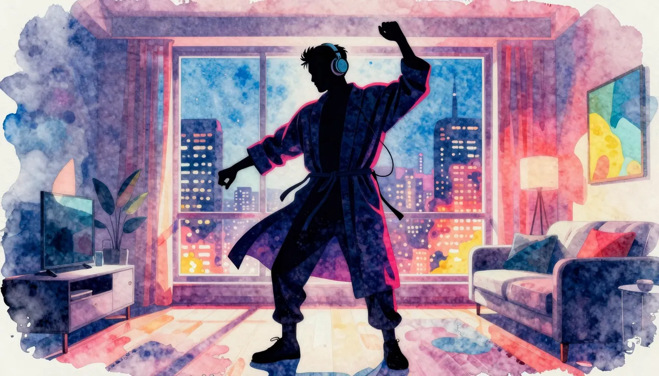 Watercolor style. A silhouette of a stylish man in a robe an...