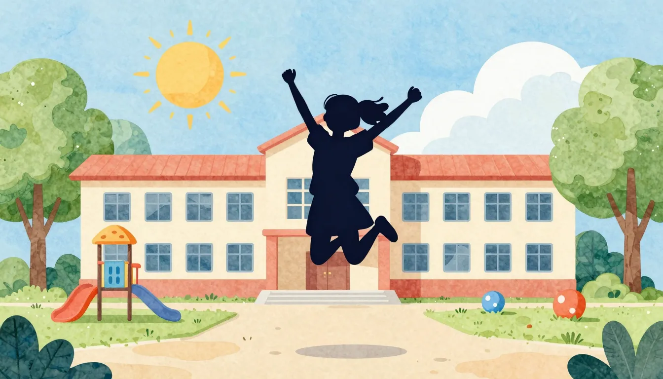 Watercolor style. A silhouette of a young girl jumping for j...