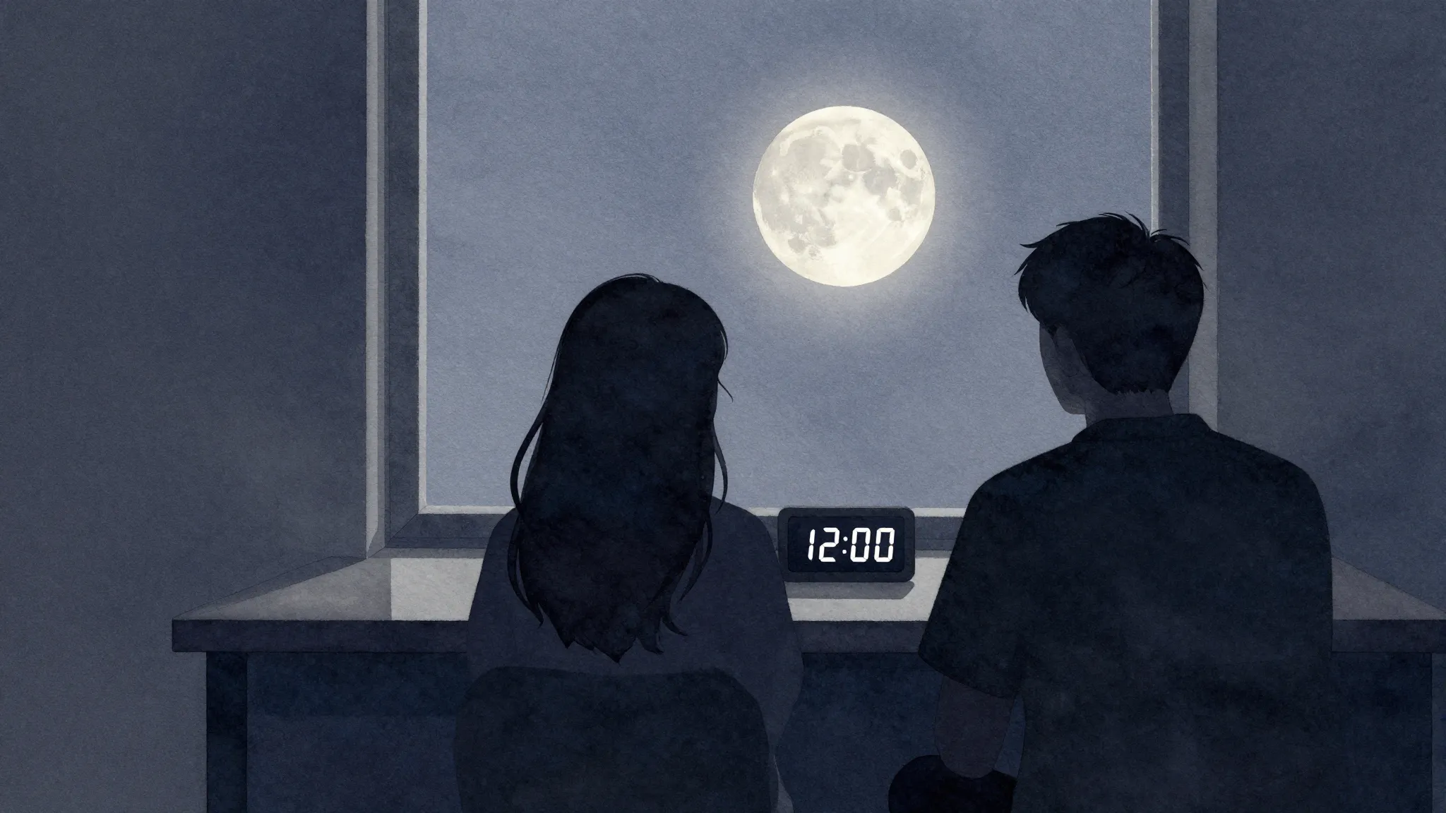 Watercolor style. Two dark silhouettes in a room, a digital ...