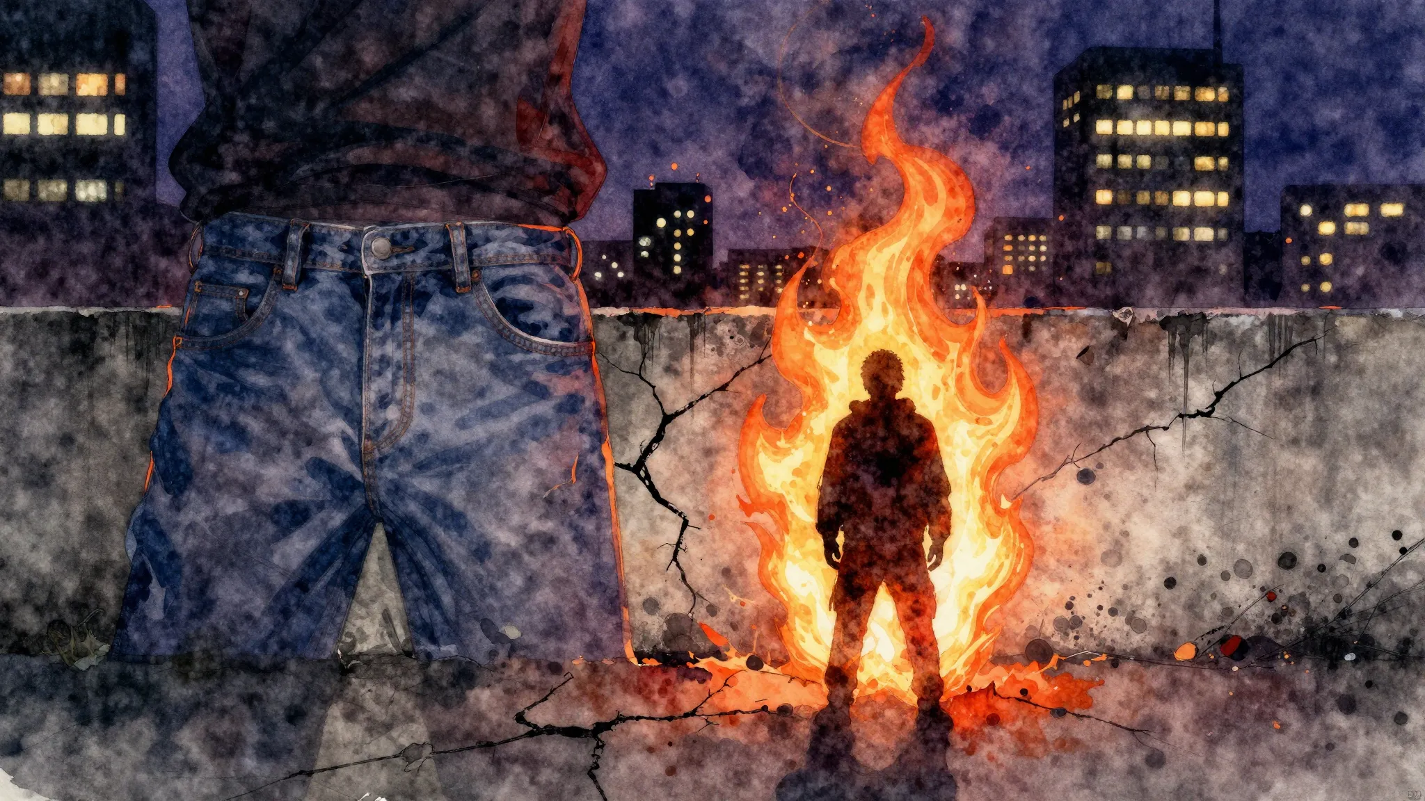 Vibrant watercolor style. Gritty rap album cover. Empty pock...