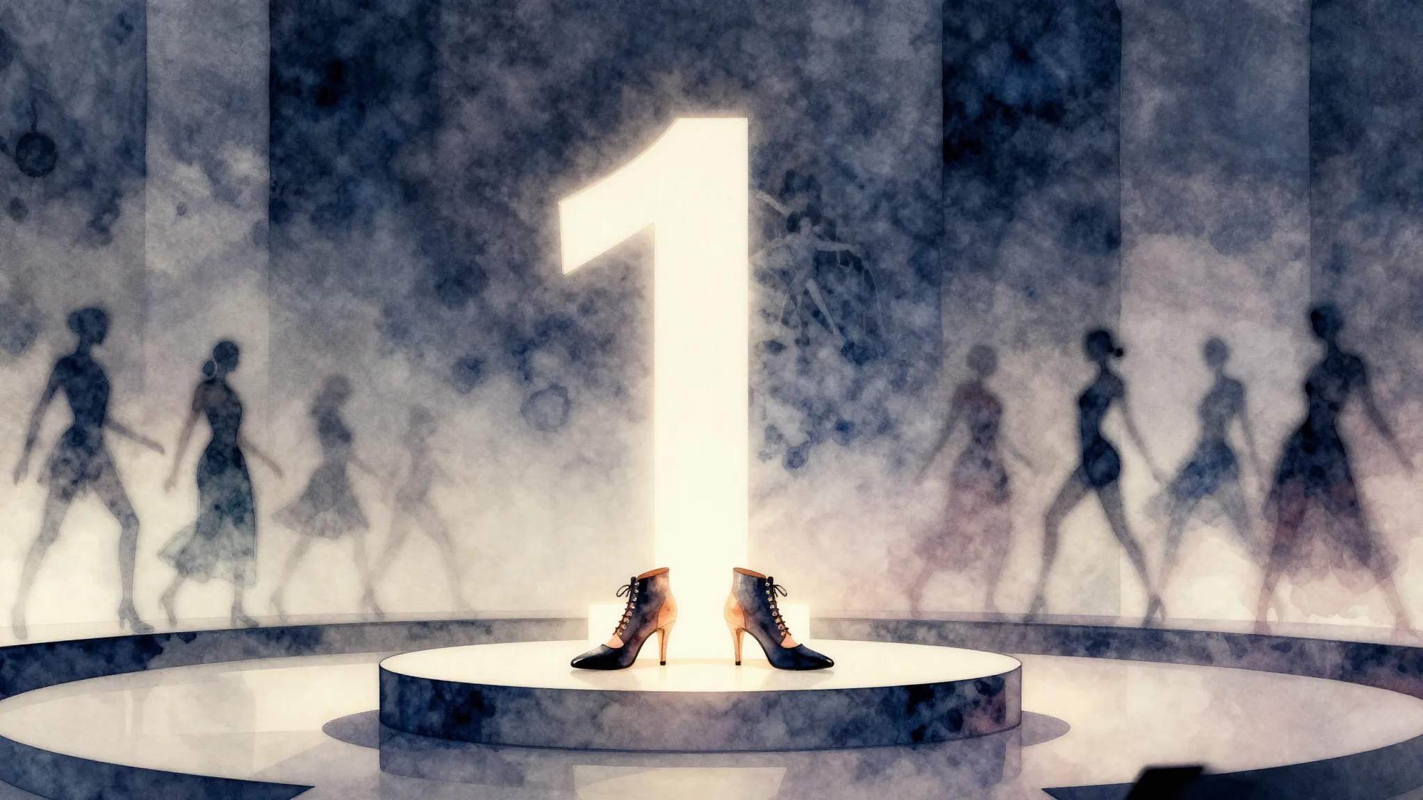 Watercolor style. Abstract fashion stage with a large number...