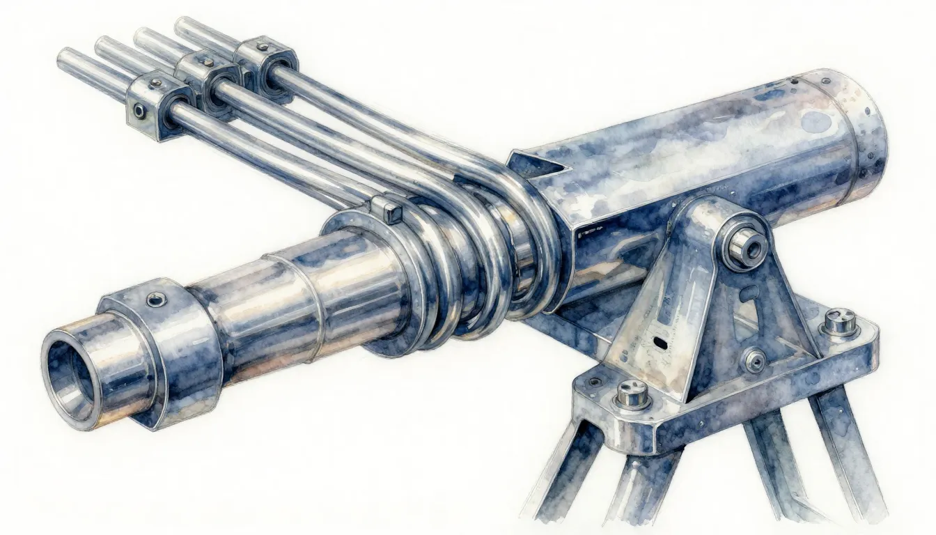 Watercolor style. Industrial trestle with thick aluminum pow...