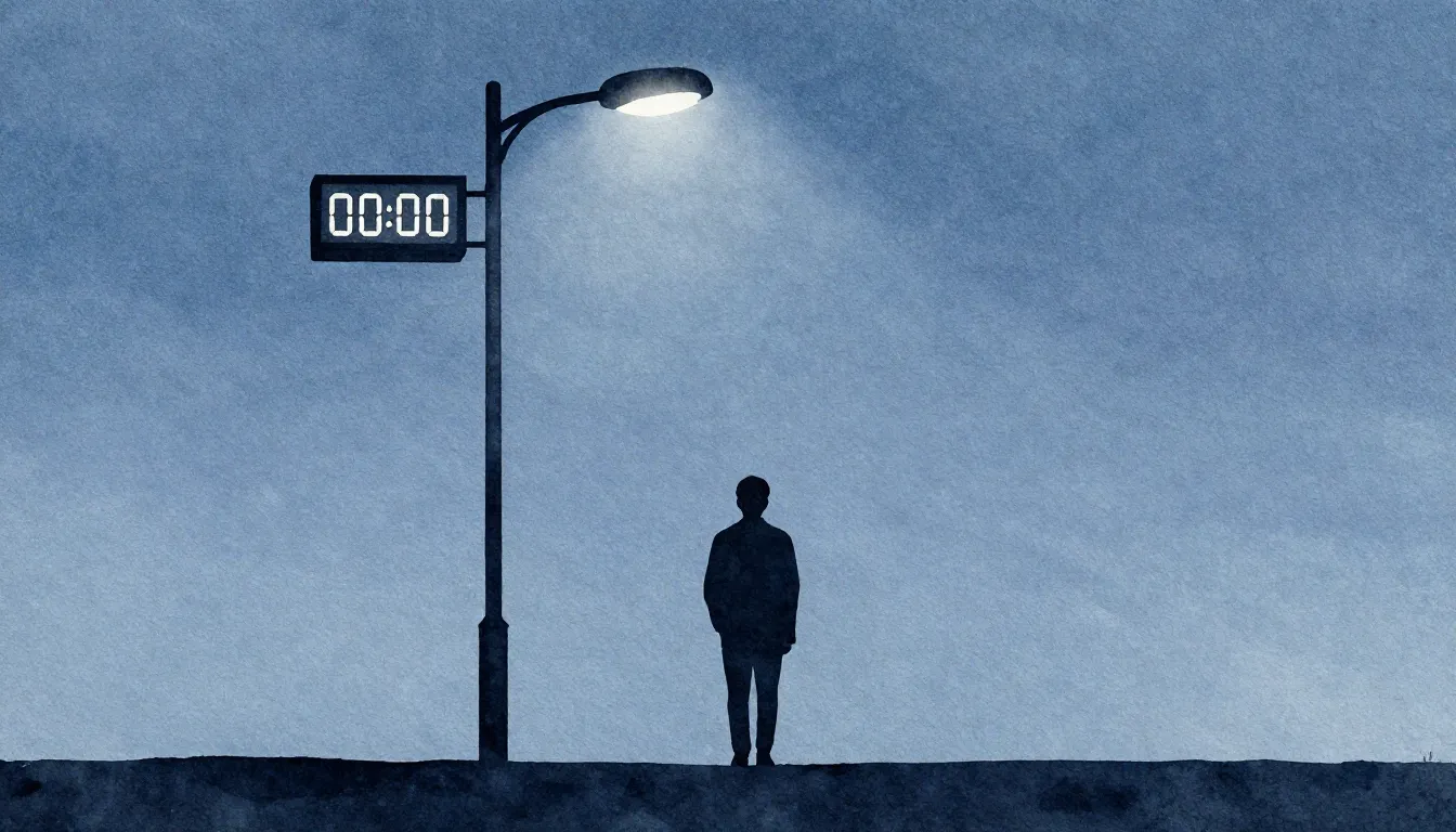 Watercolor style. A dark silhouette of a lonely person stand...