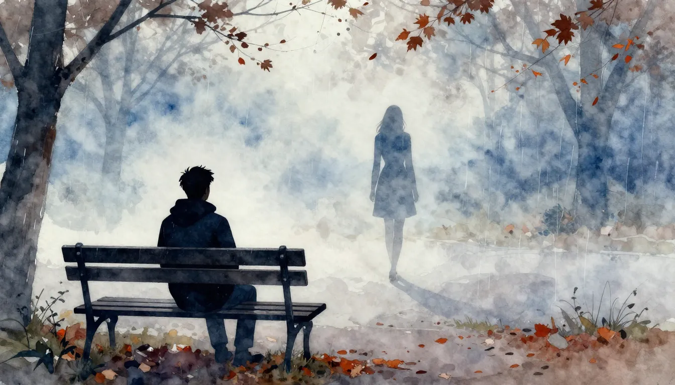 Watercolor style. A lonely silhouette of a man sitting on a ...