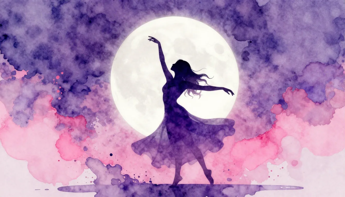Watercolor style. A silhouette of a woman dancing freely und...
