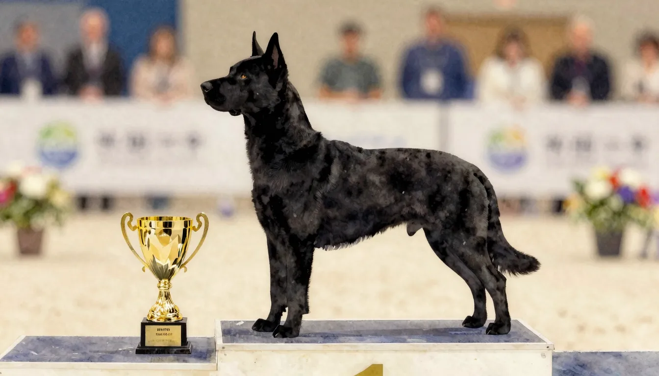 Watercolor style. A majestic silhouette of a proud dog stand...