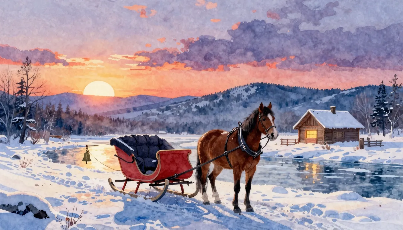 Vibrant watercolor style. Country song album cover: a horse-...