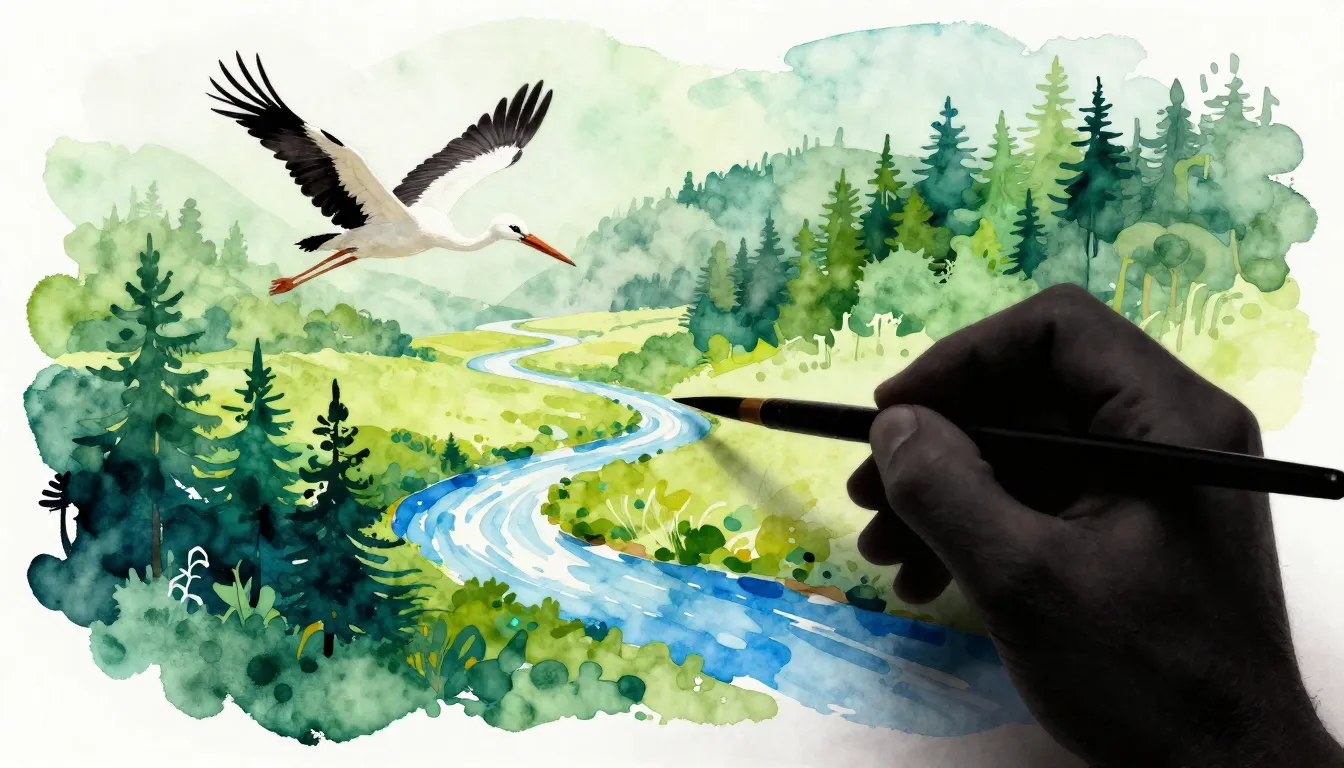 Watercolor style. A silhouette of a person holding a brush, ...