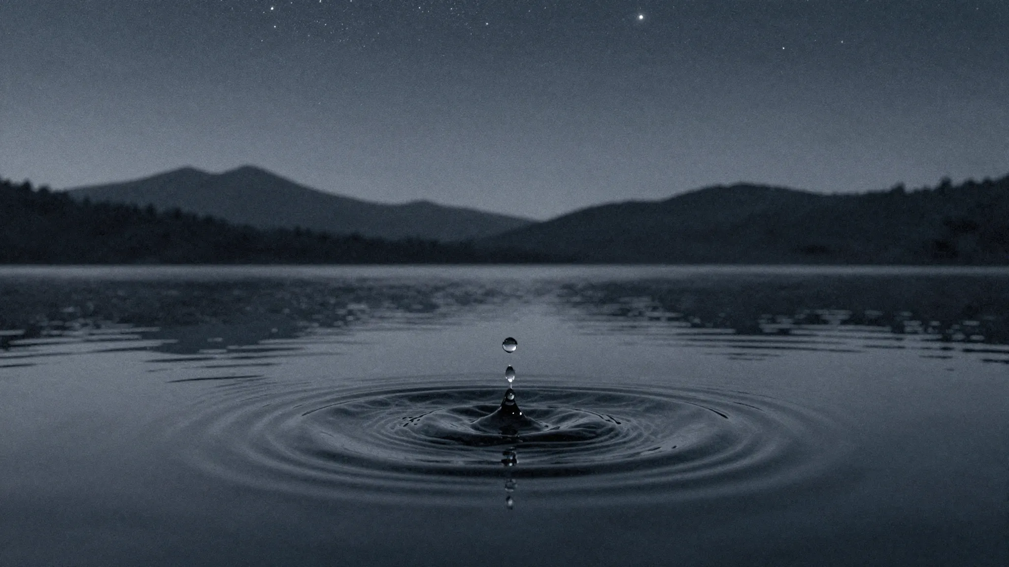 Watercolor style. A single drop of water falls into a still,...