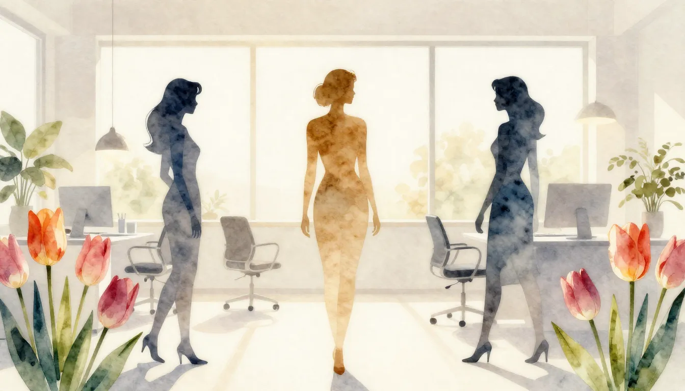 Watercolor style. Silhouettes of elegant women standing in a...