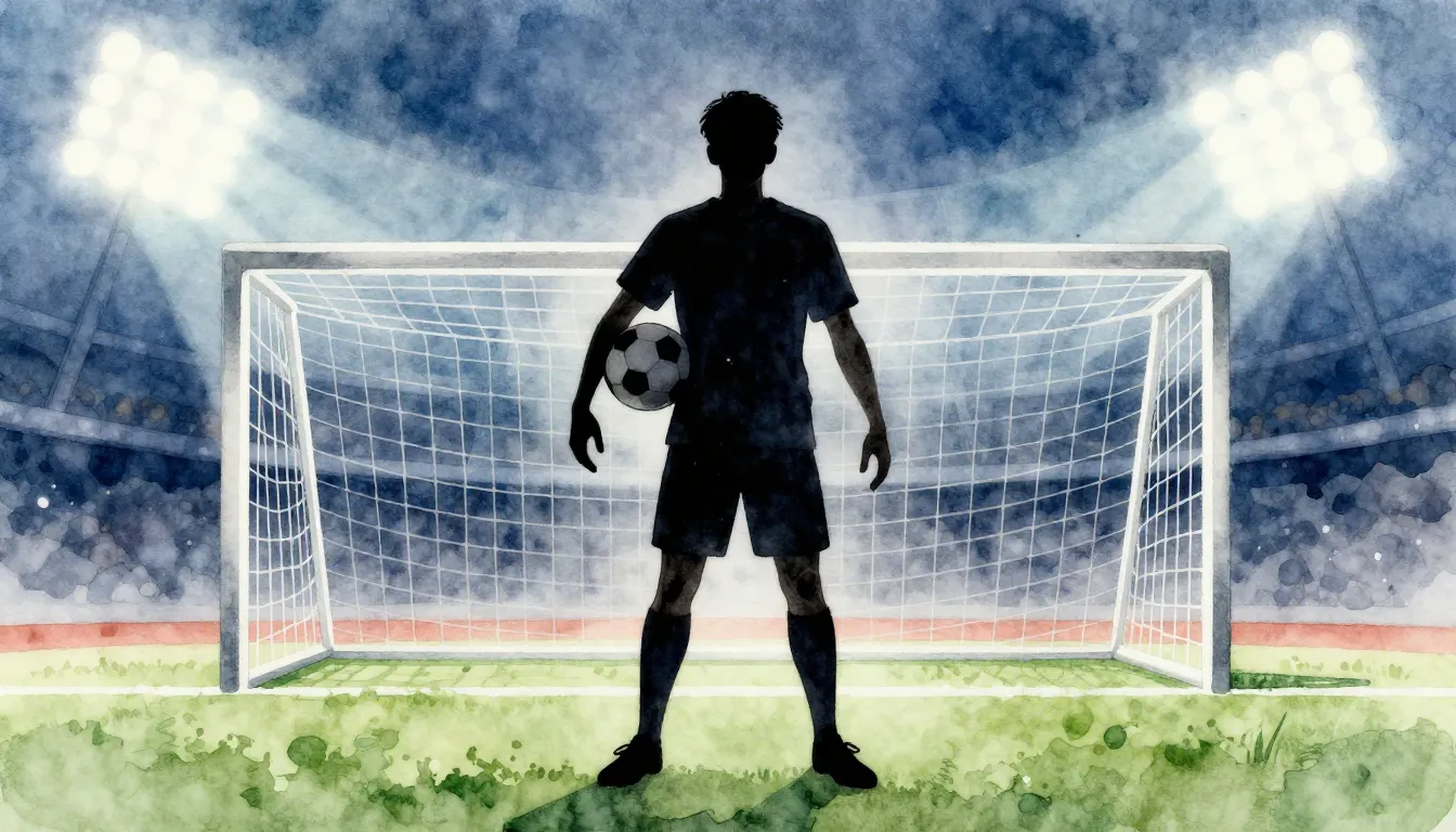 Watercolor style. A silhouette of a young athlete holding a ...