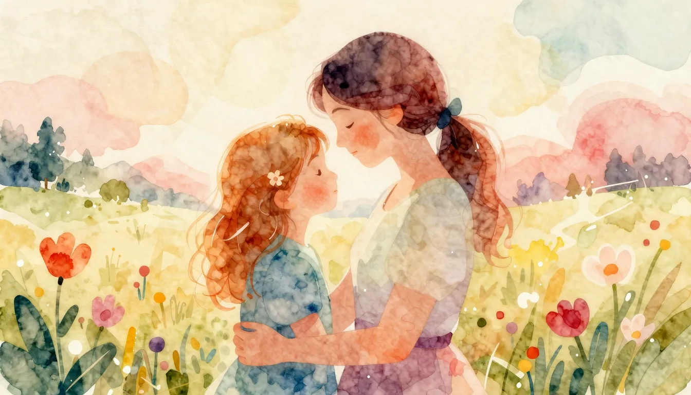 Vibrant watercolor style. Folk song cover art. Warm, gentle ...