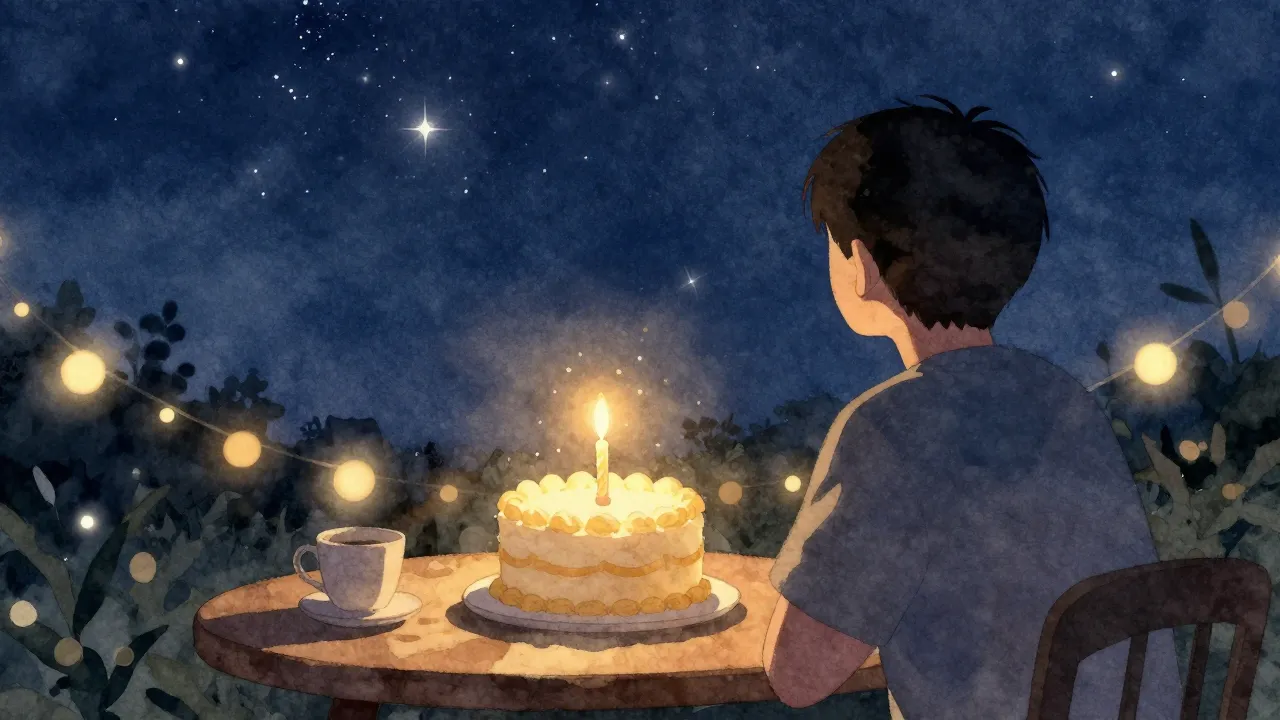 Watercolor style. A cozy evening scene with a silhouette of ...