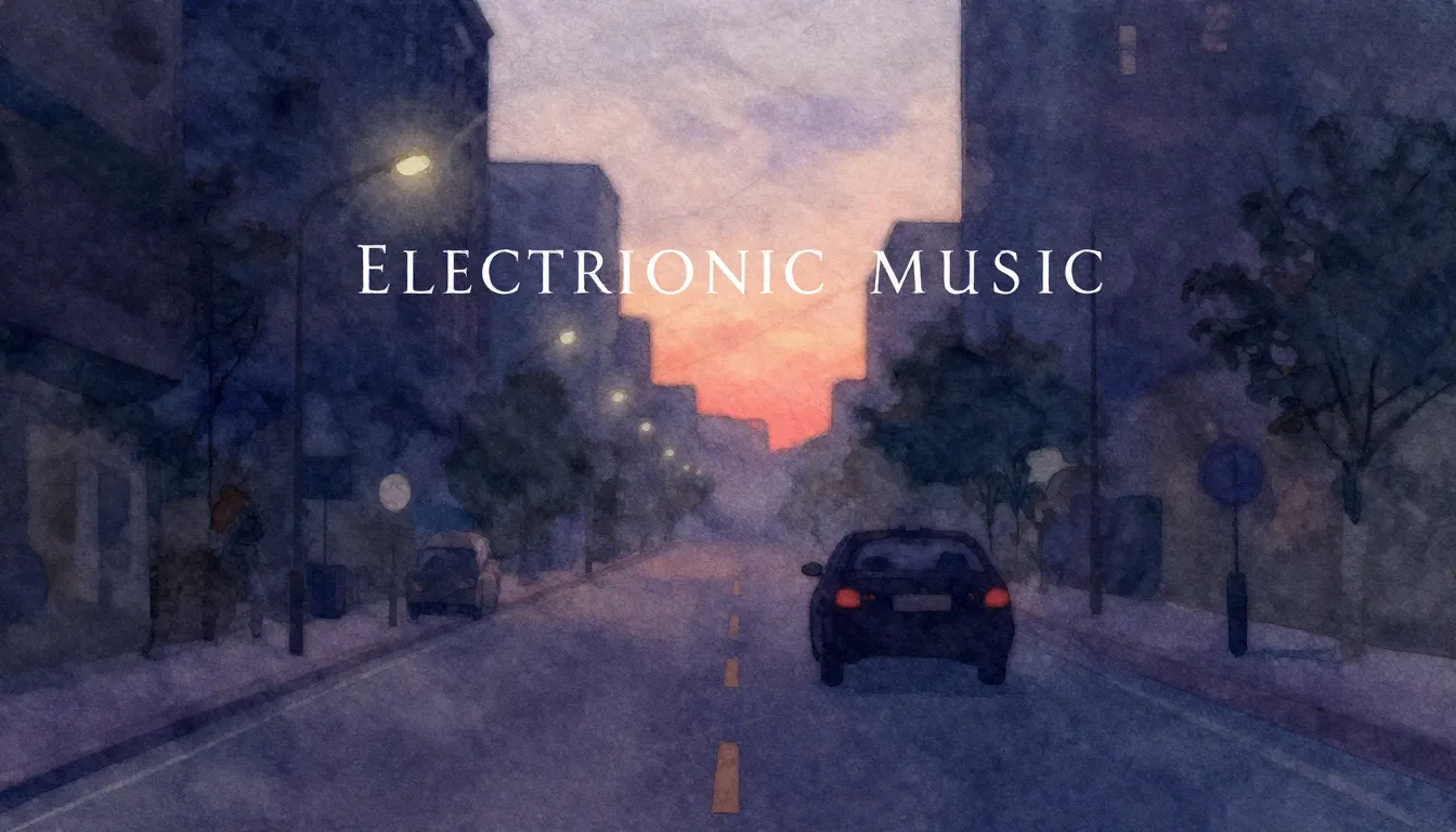 Vibrant watercolor style. "Electronic music album cover. A m...