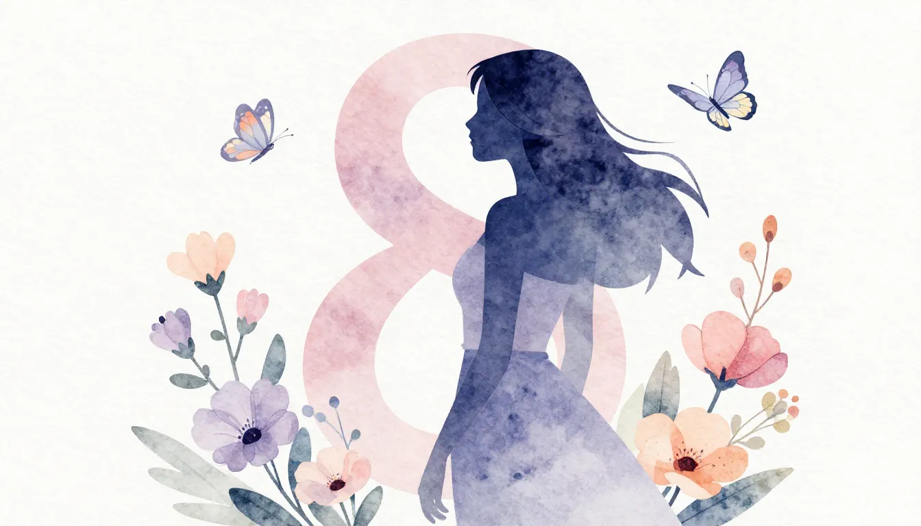 Watercolor style. Stylized silhouette of a woman amidst bloo...