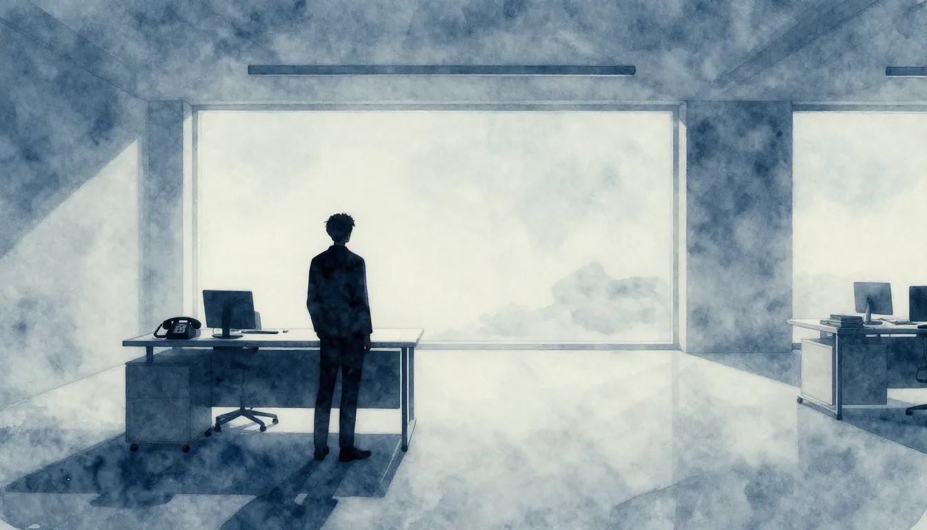 Watercolor style. A silhouette of a person standing alone in...