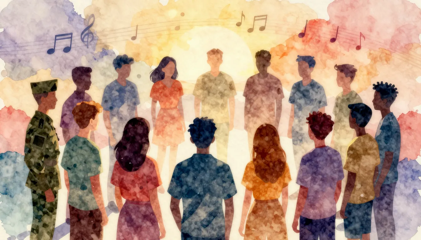 Vibrant watercolor style. A group of 12 diverse silhouettes ...