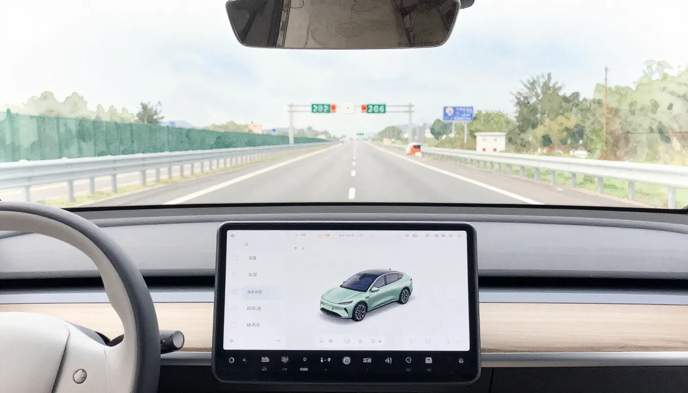 Watercolor style. A modern electronic device on a car dashbo...