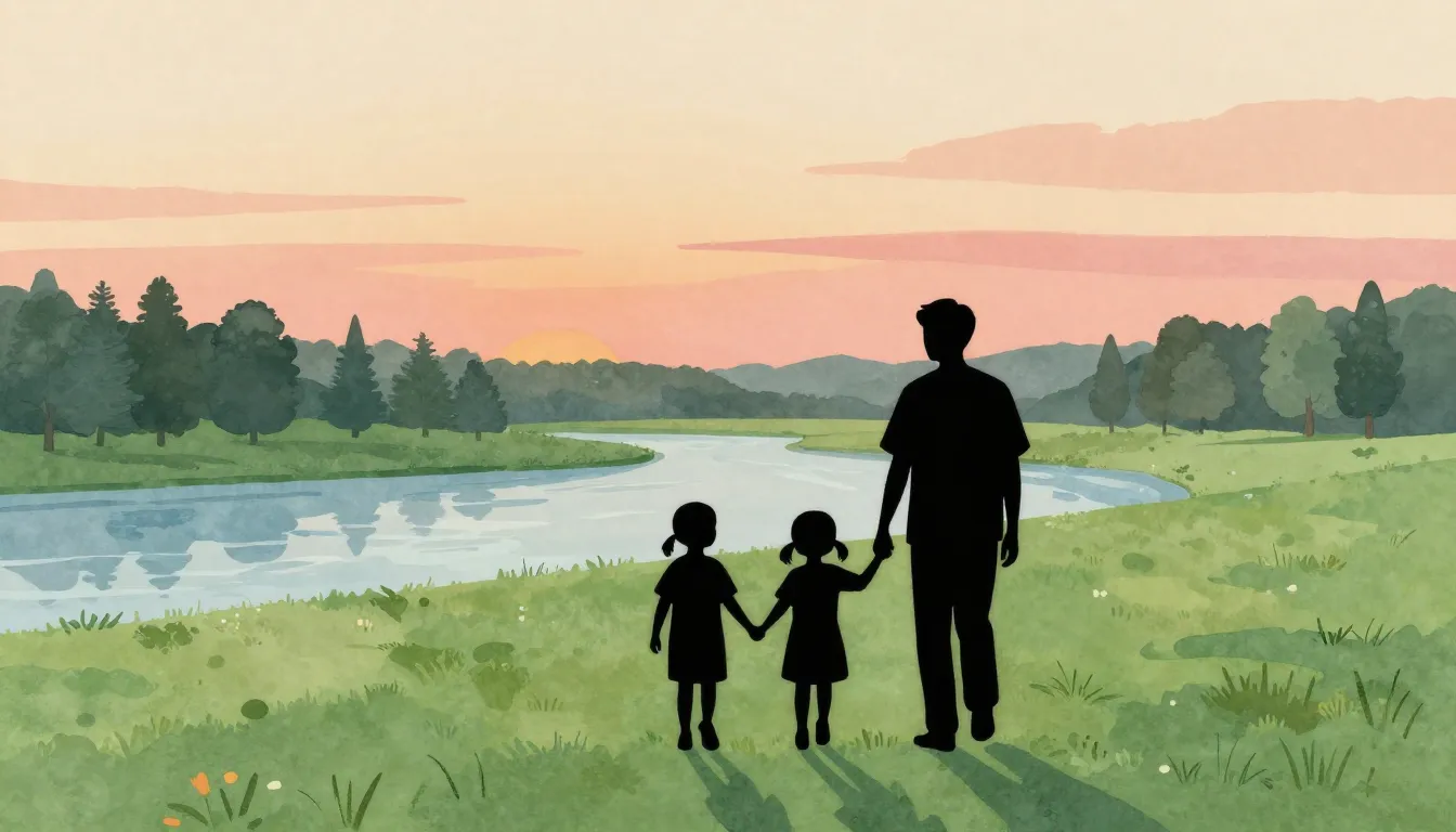 Watercolor style. Minimalist silhouette of a family walking ...