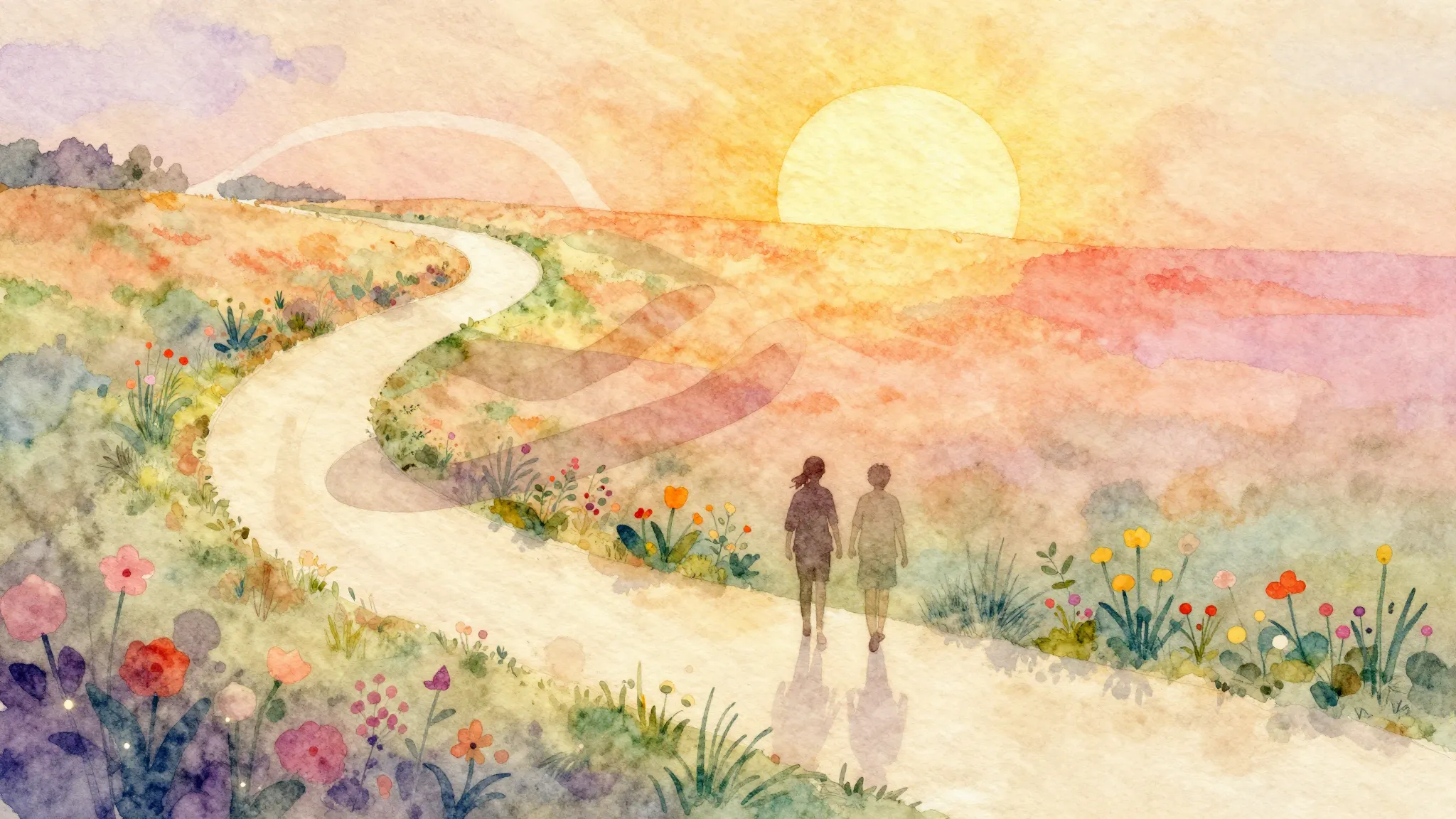 Vibrant watercolor style. A nostalgic, warm, and slightly wh...