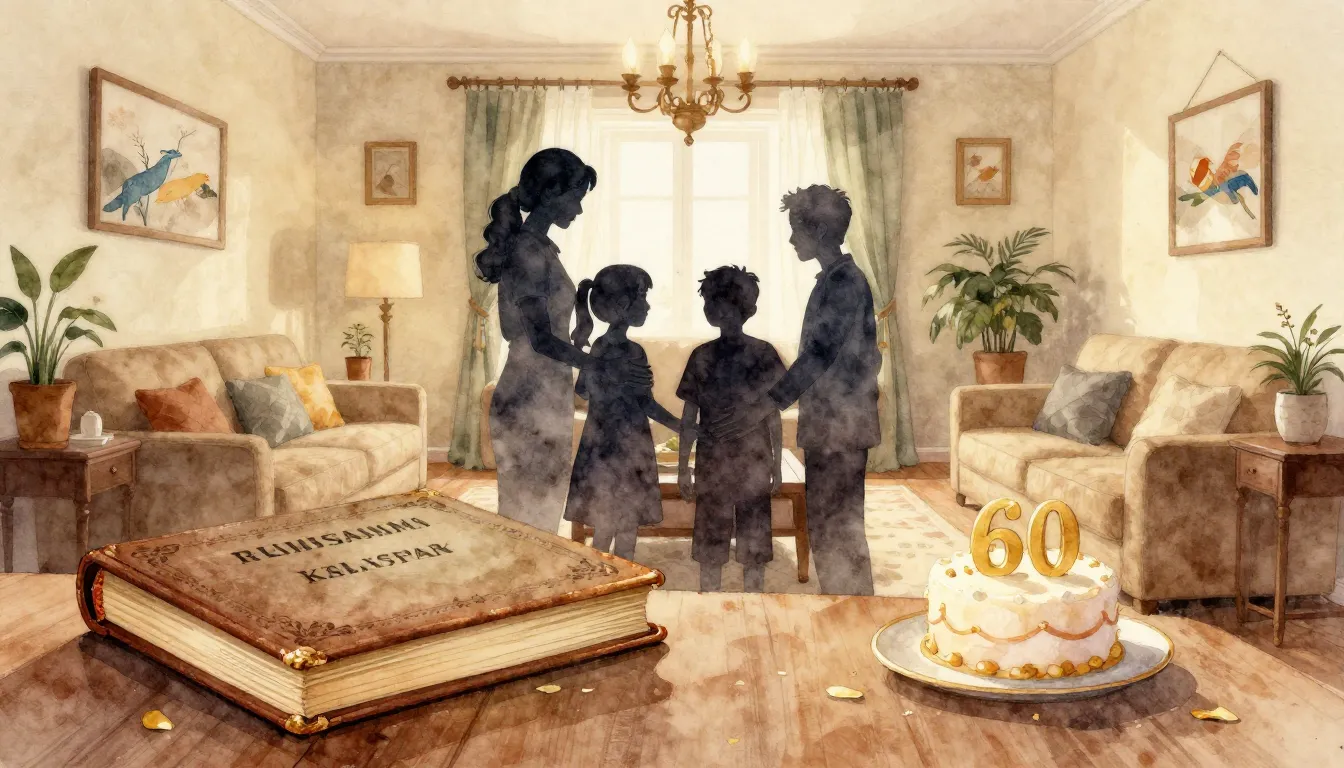 Watercolor style. A cozy living room in Kazakhstan, silhouet...