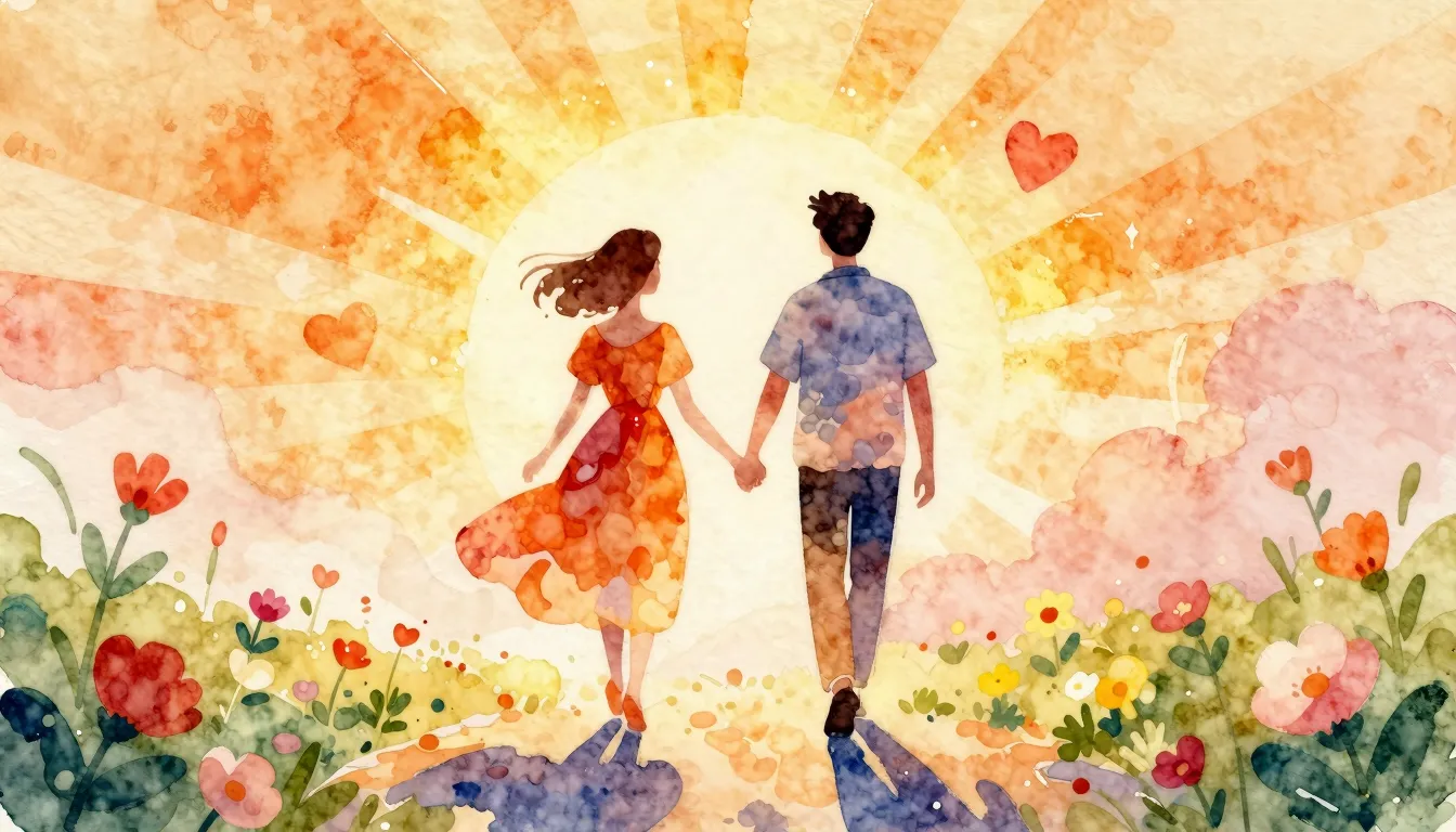 Vibrant watercolor style. Folk song cover art, warm colors, ...