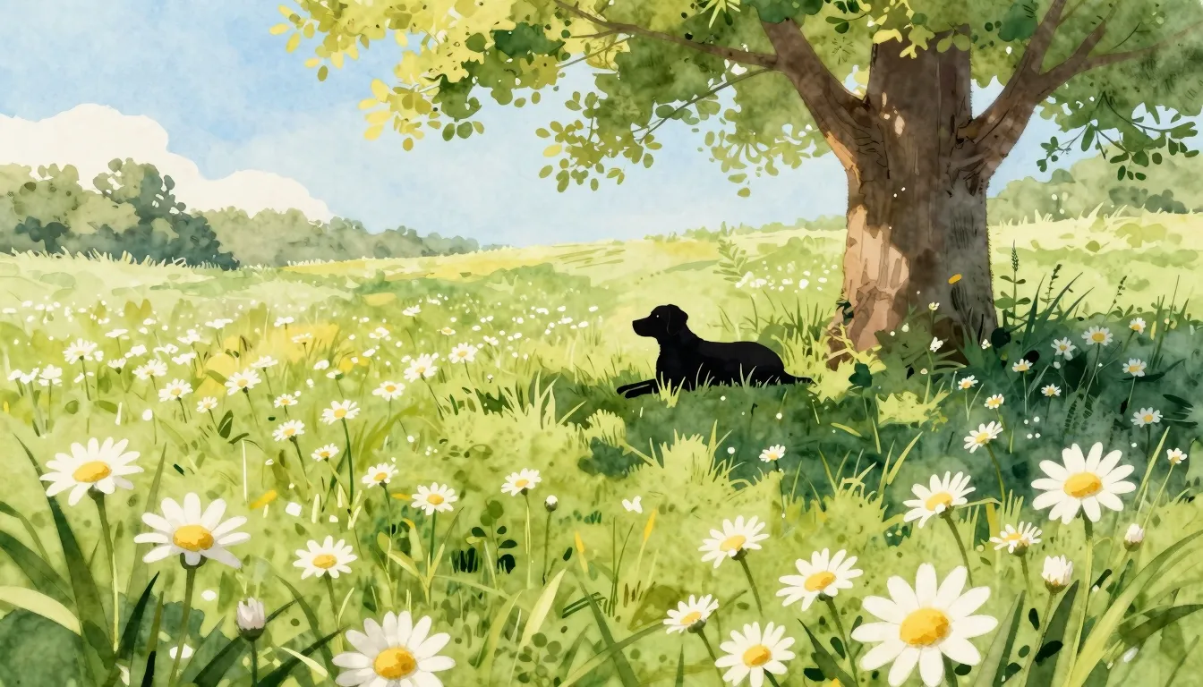 Watercolor style. A sunny spring meadow filled with blooming...