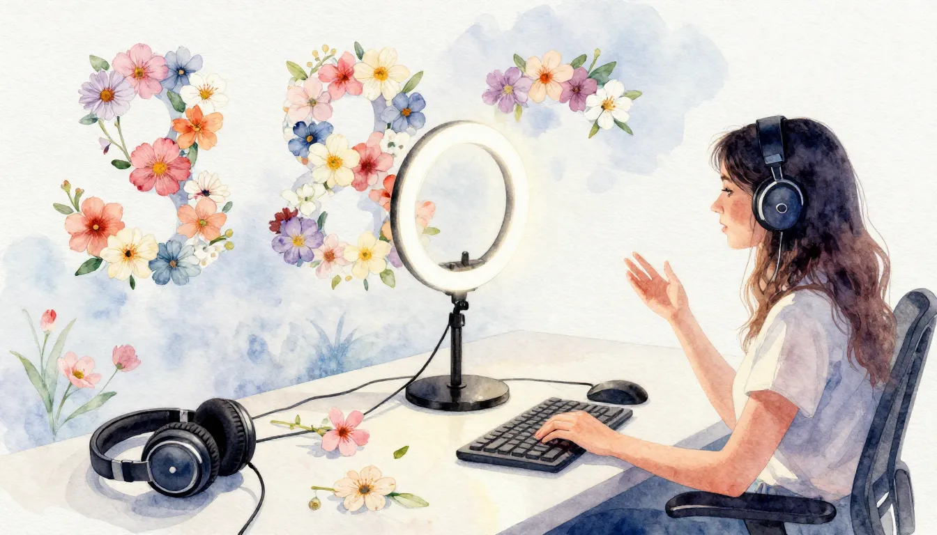 Watercolor style. Aesthetic workspace for a streamer, glowin...