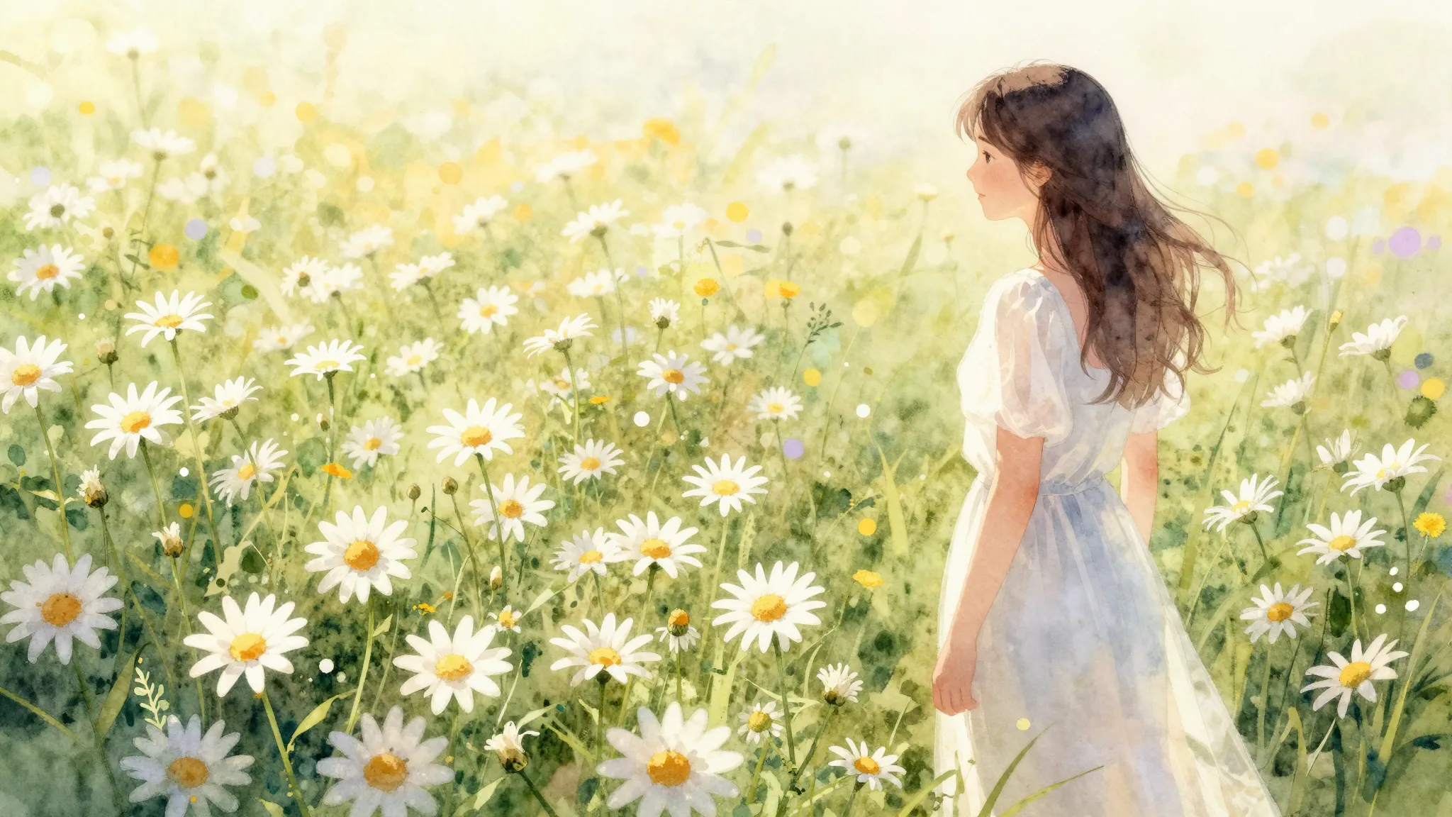 Vibrant watercolor style. Folk song cover: a field of white ...