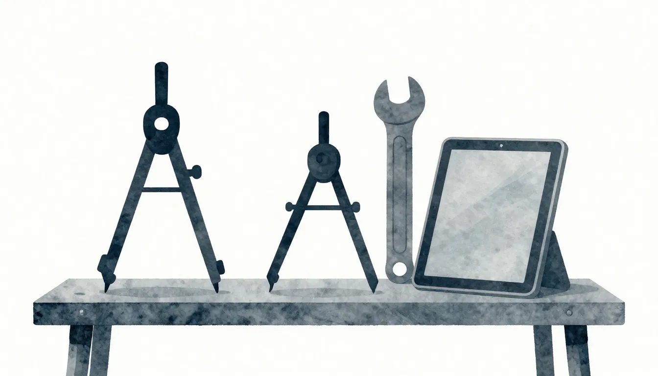 Watercolor style. Minimalist illustration of a workbench wit...