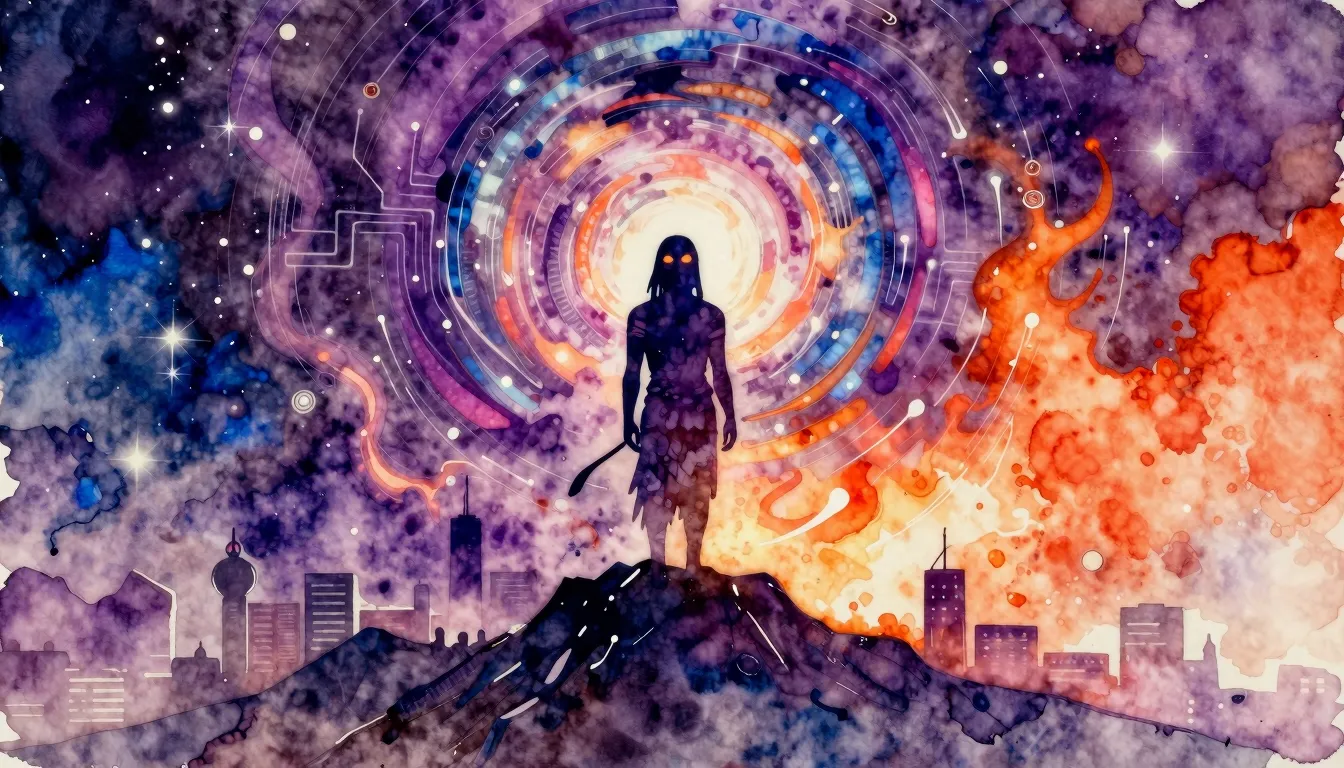 Vibrant watercolor style. Abstract rap album cover. A styliz...