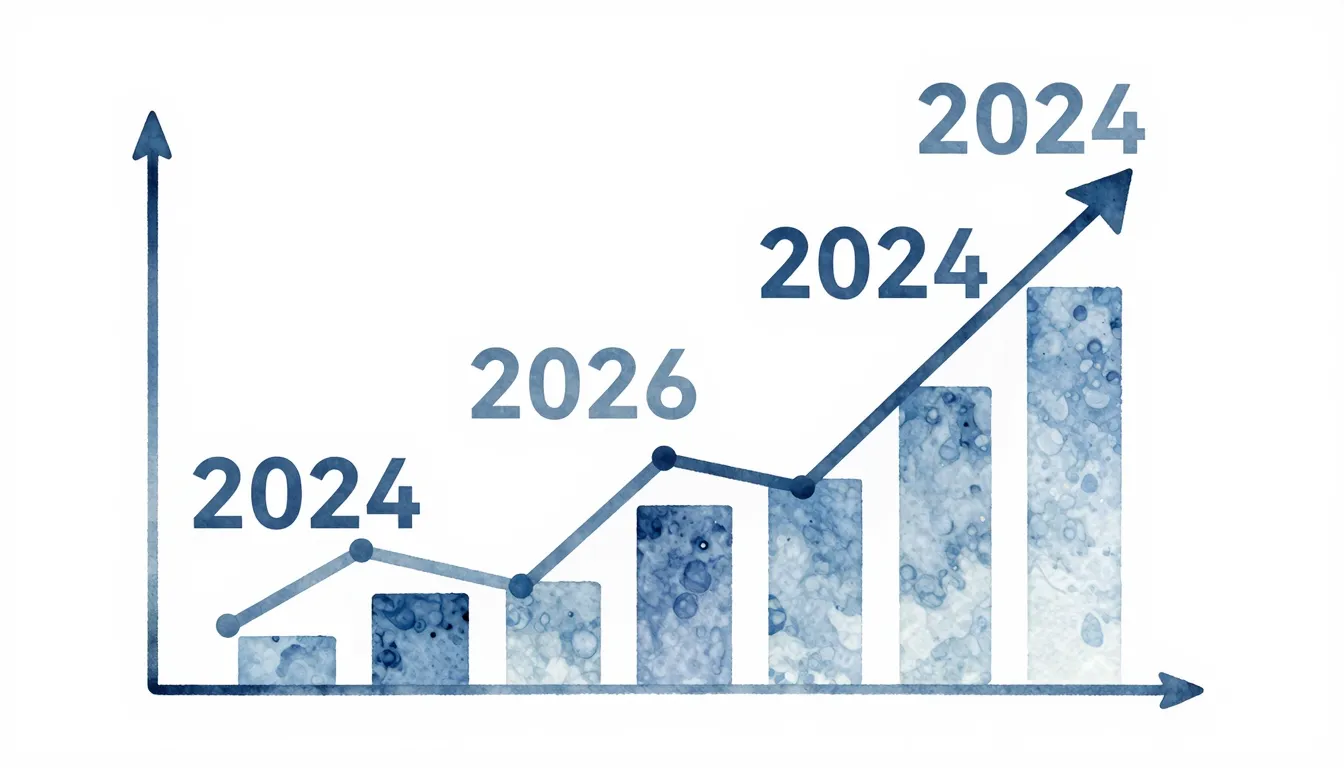 Watercolor style. Abstract business growth chart with 2024 n...