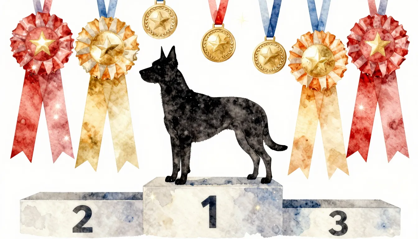 Watercolor style. A silhouette of a proud dog standing on a ...