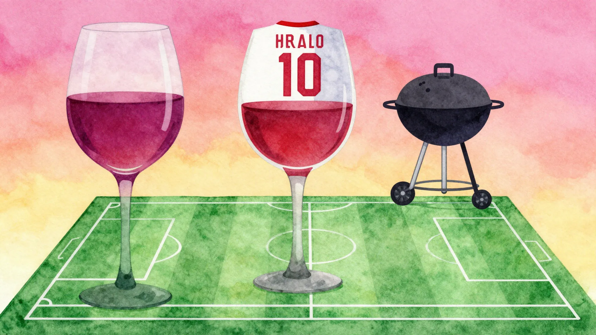Watercolor style. Silhouette of a soccer field with a large ...