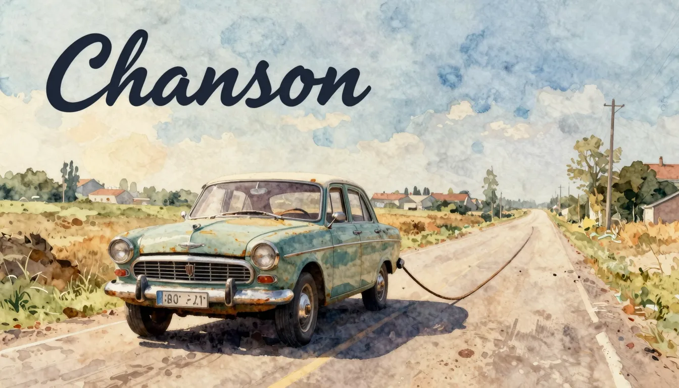 Vibrant watercolor style. "Chanson album cover: A vintage 'V...