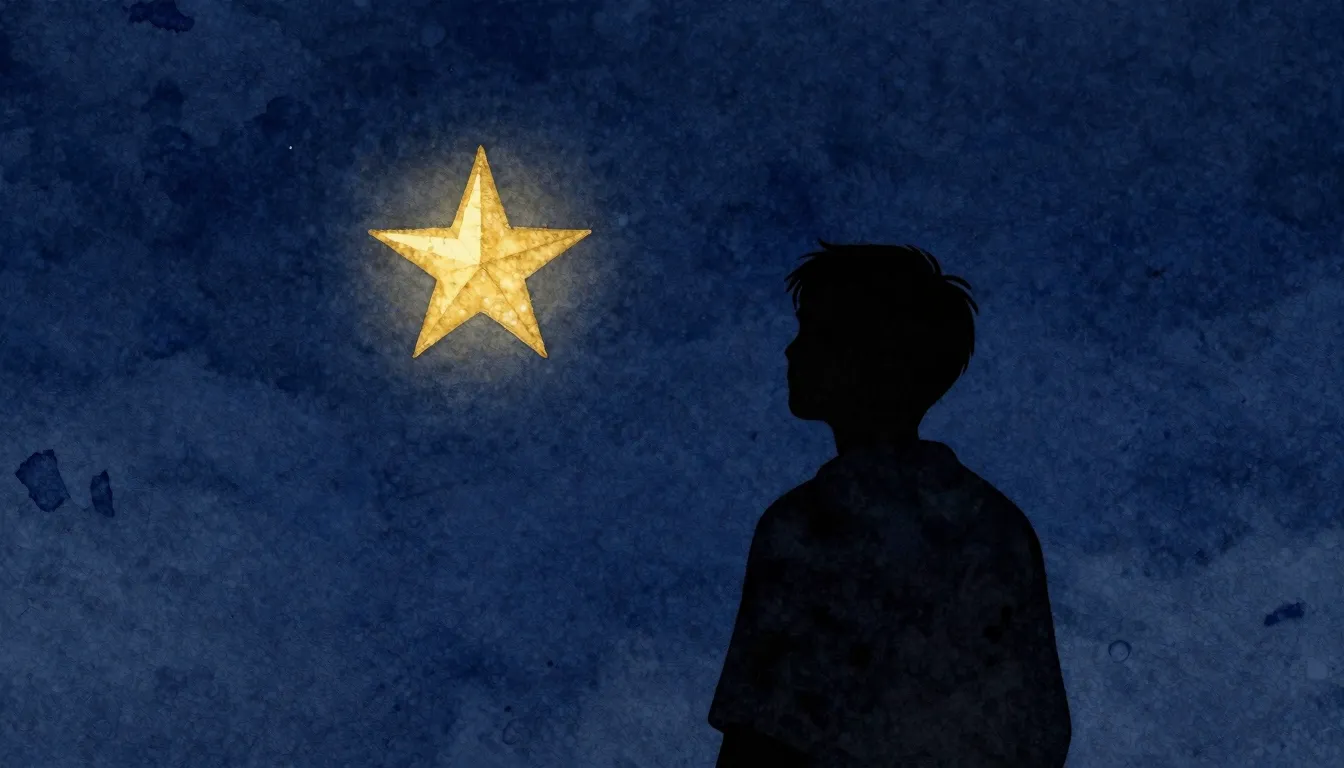 Watercolor style. A dark silhouette of a man looking at a br...