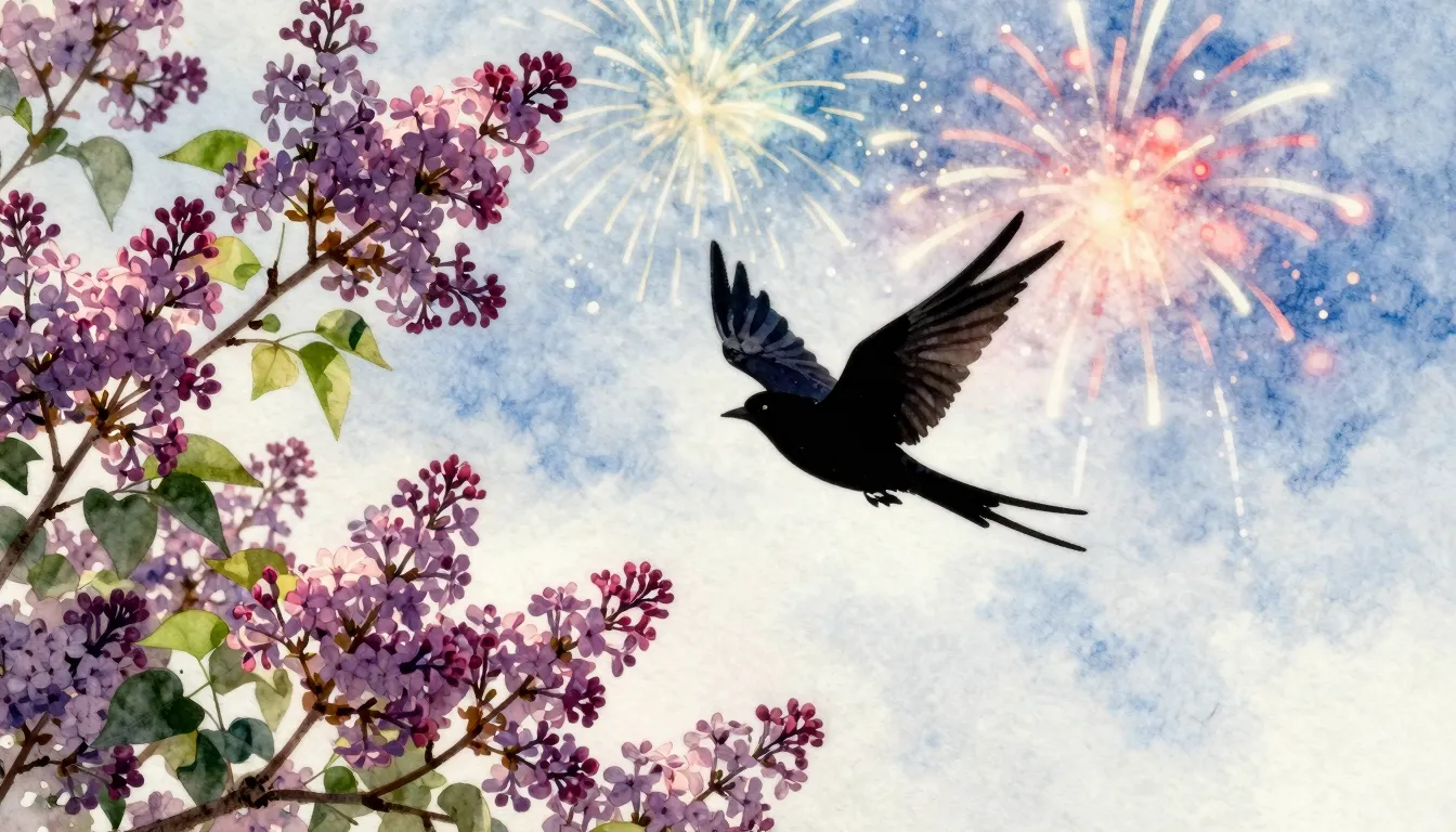 Watercolor style. Silhouette of a flying bird against a brig...
