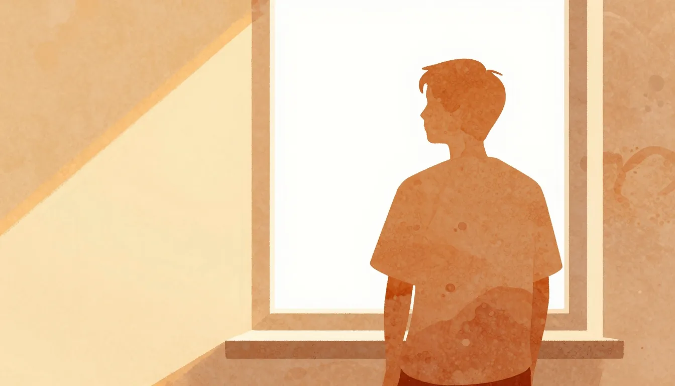 Watercolor style. Silhouette of a person standing by a windo...