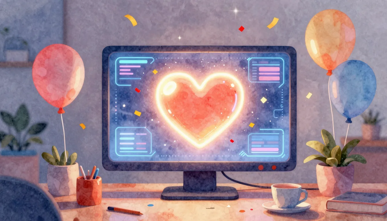 Watercolor style. A glowing futuristic computer monitor disp...