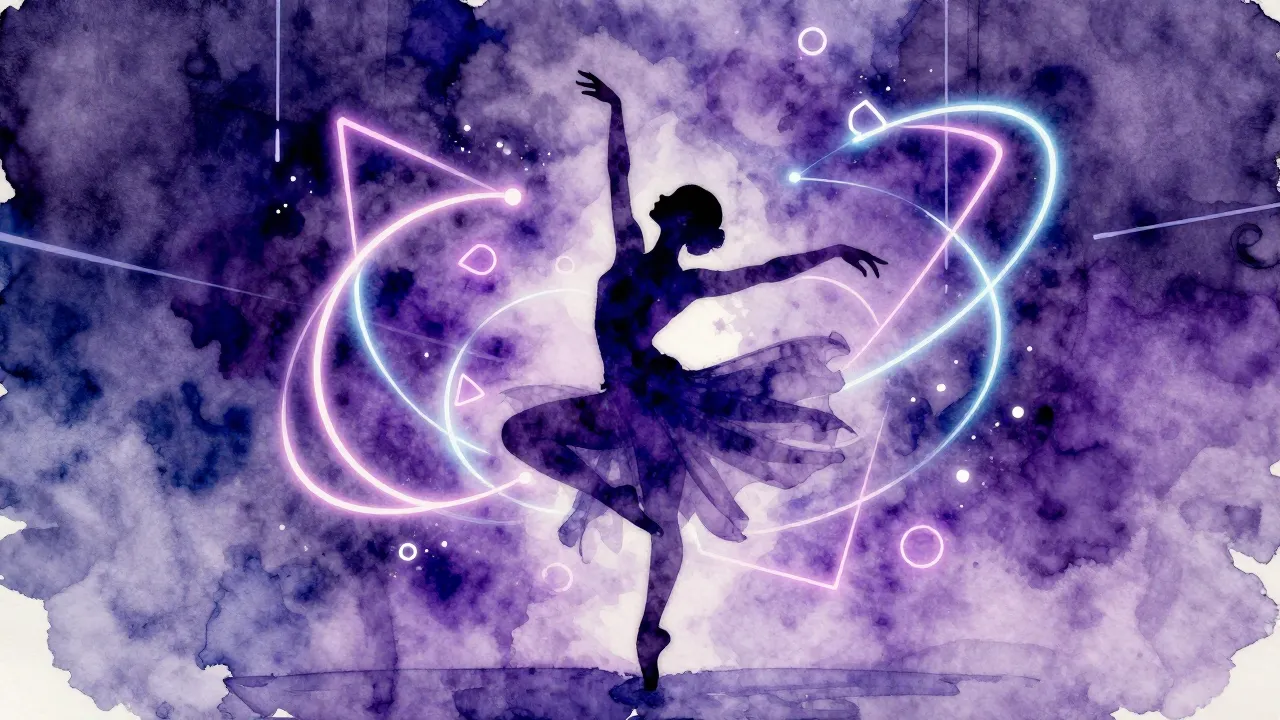 Watercolor style. A silhouette of a graceful dancer in a dyn...