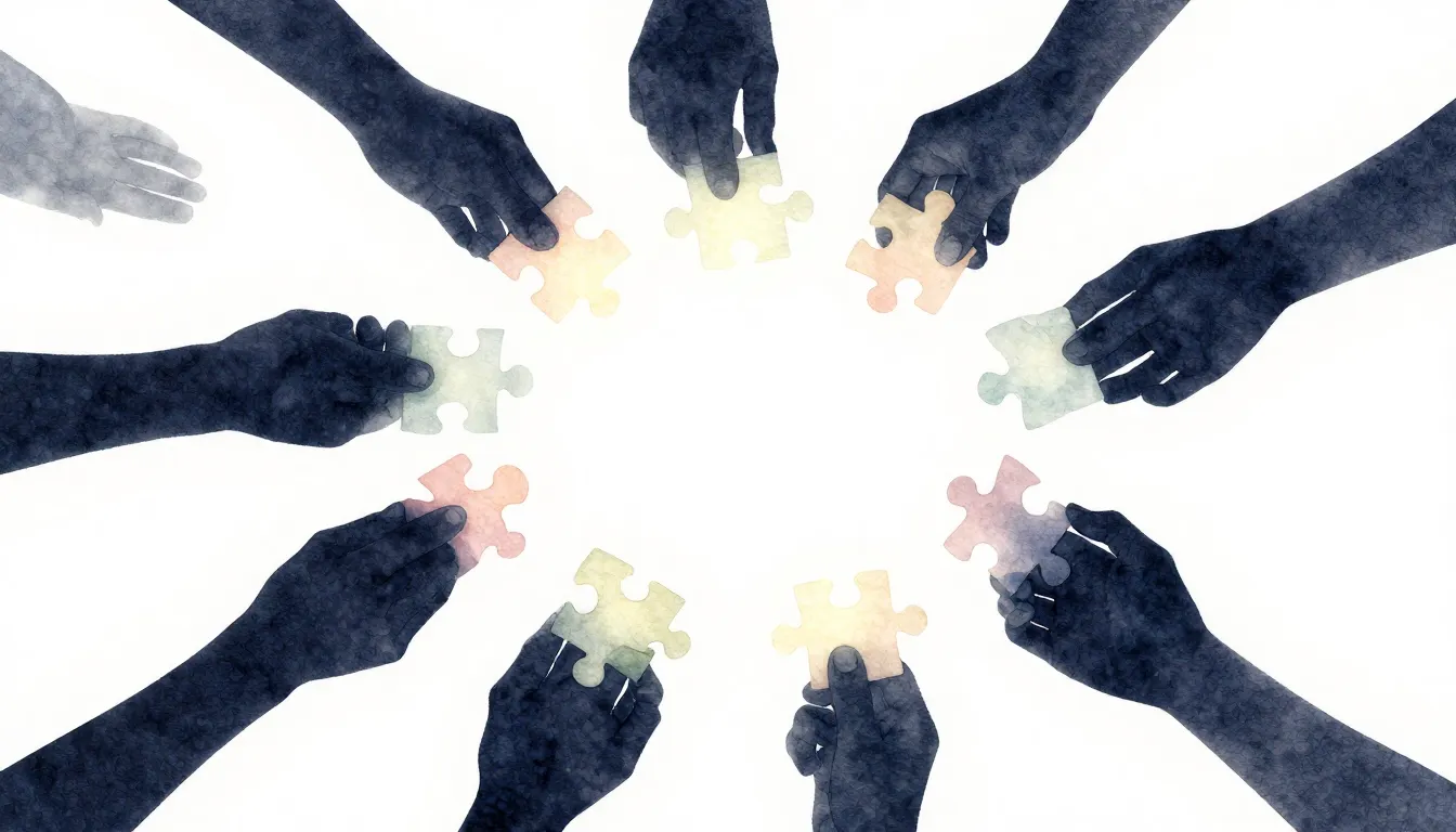 Watercolor style. Silhouettes of diverse hands holding glowi...