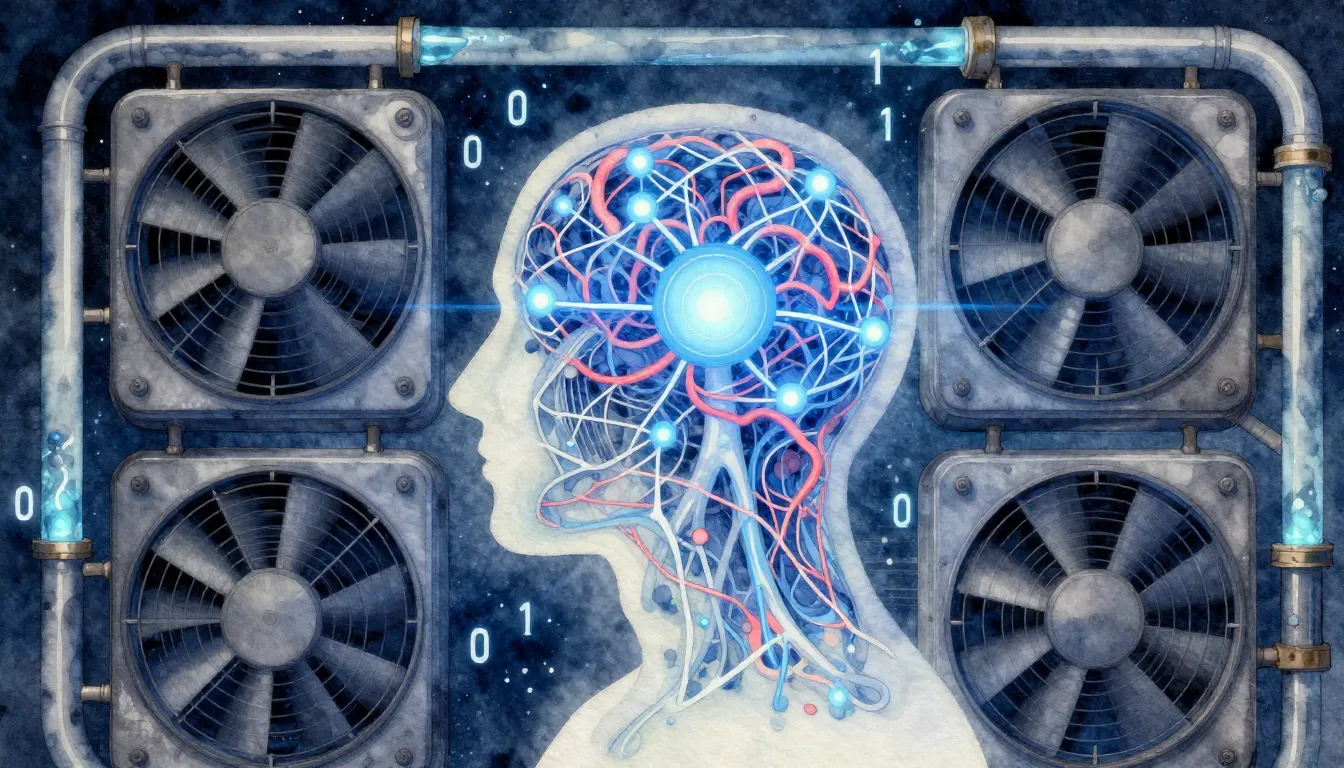 Watercolor style. Abstract neural network within a human sil...