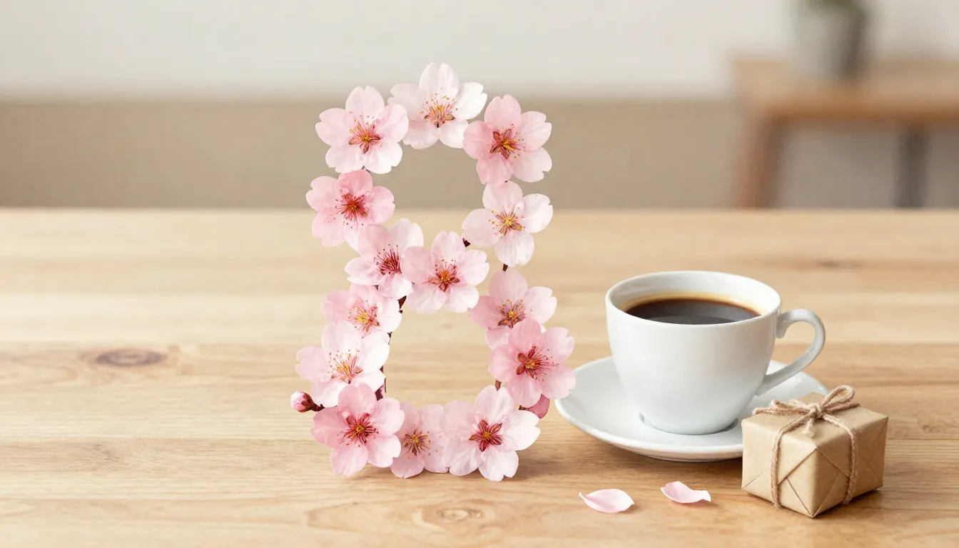 Watercolor style. A stylized number 8 made of delicate pink ...