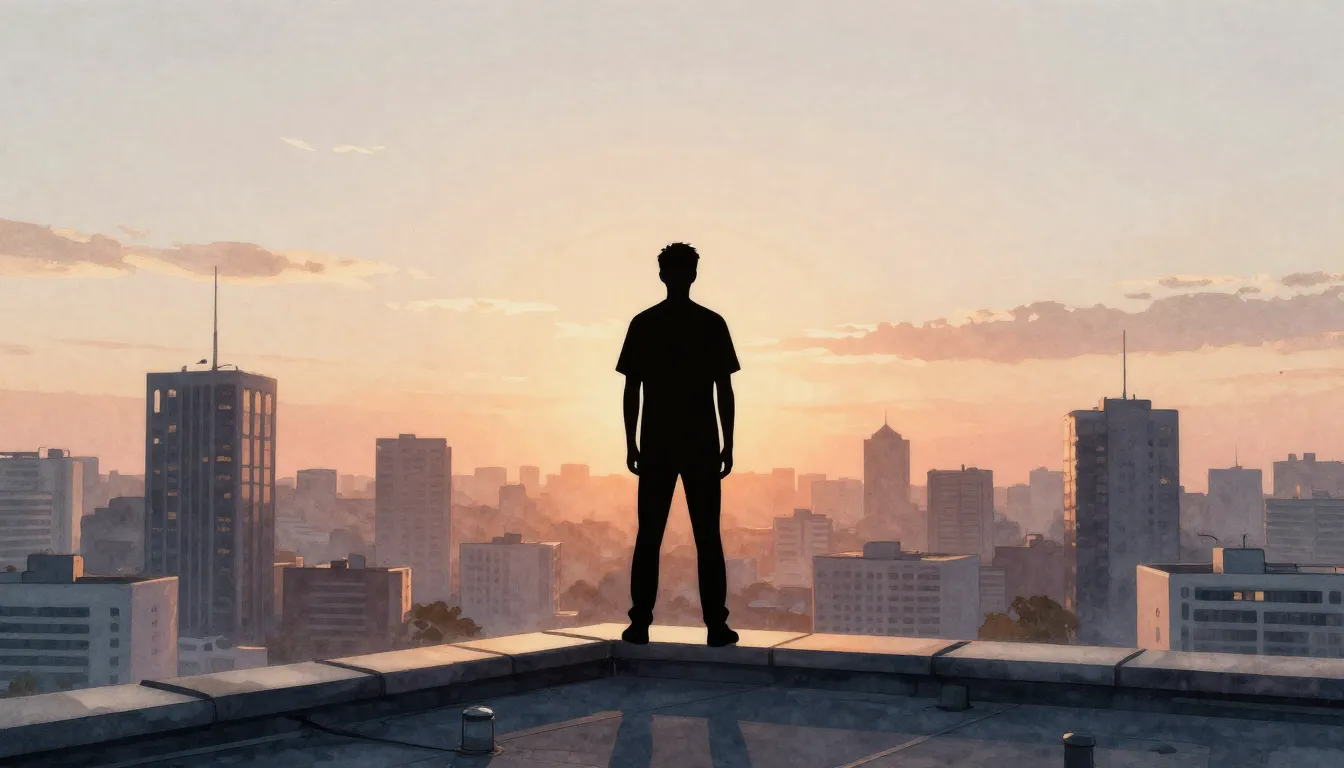 Watercolor style. Minimalist silhouette of a man standing on...