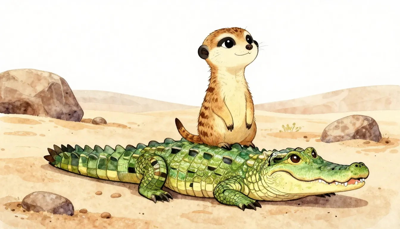 Watercolor style. A cute hybrid of a meerkat and a crocodile...