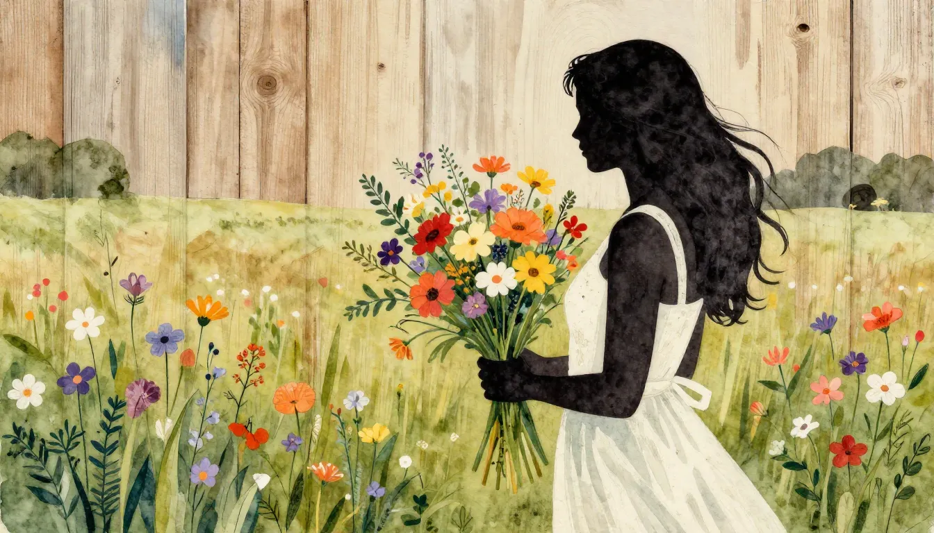 Watercolor style. A silhouette of a woman holding a large bo...