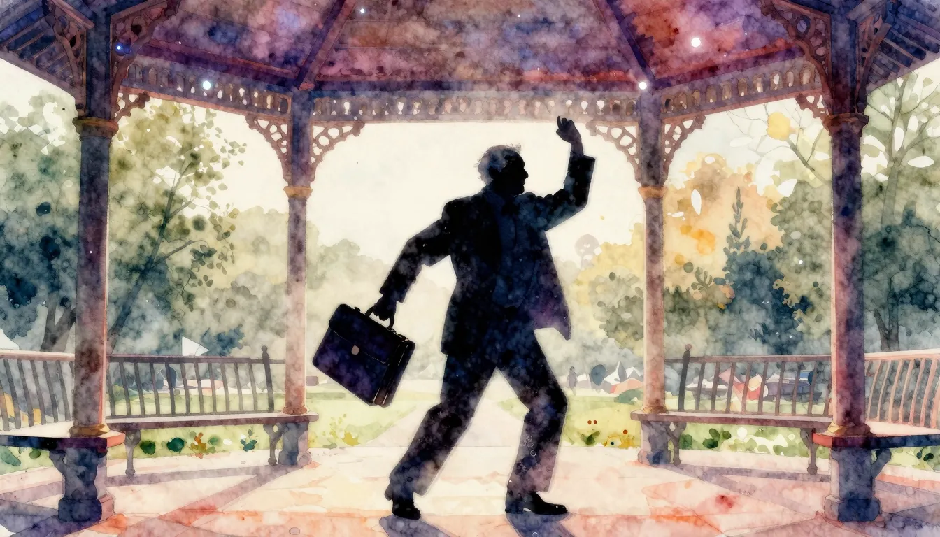 Watercolor style. Silhouette of an elderly man with a briefc...
