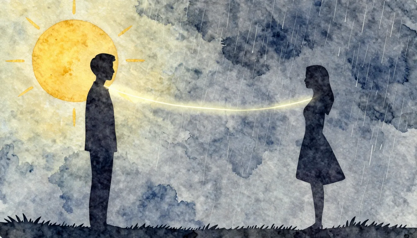 Watercolor style. Two abstract silhouettes, male and female,...
