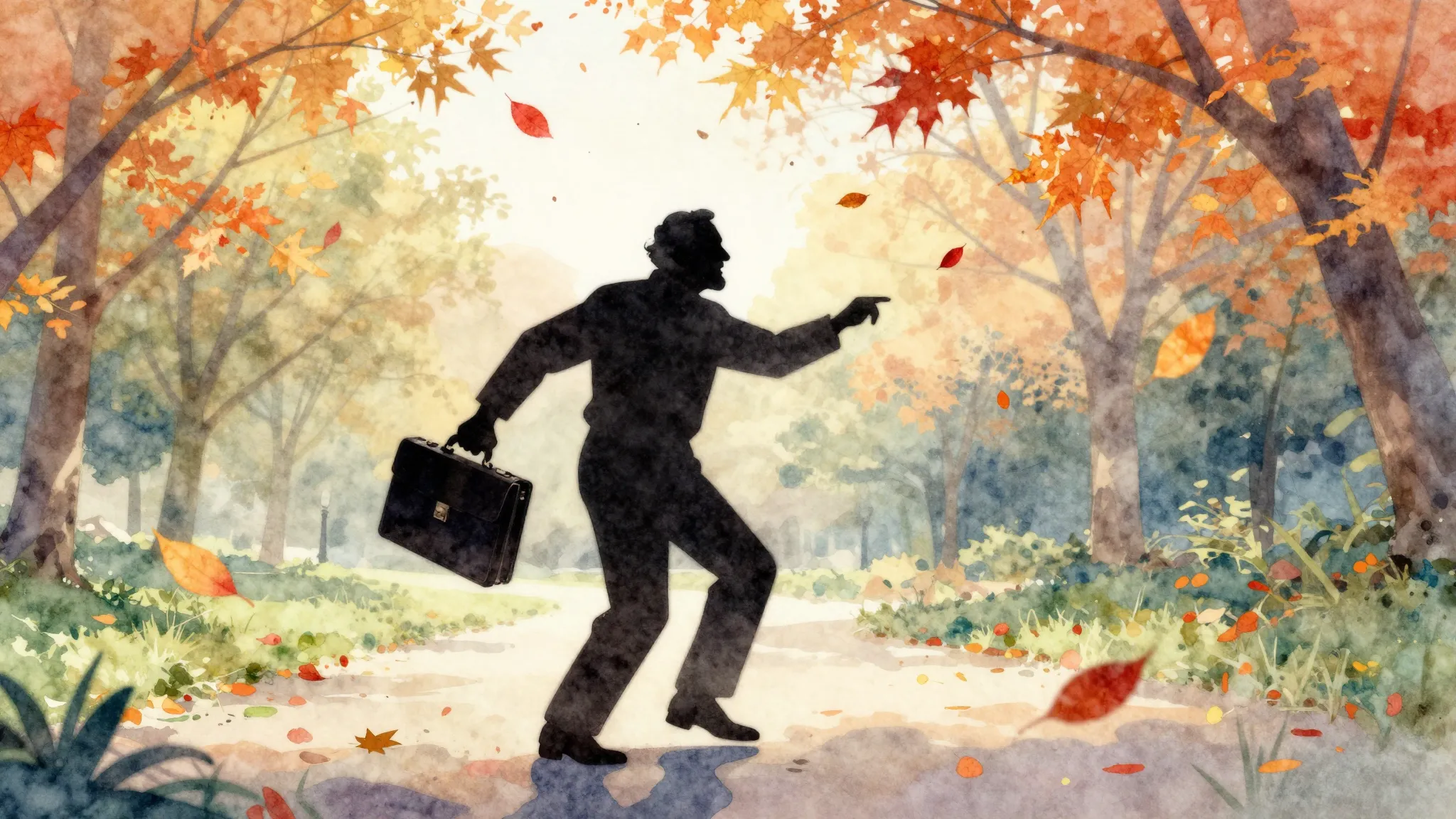 Watercolor style. Silhouette of an old man with a briefcase ...
